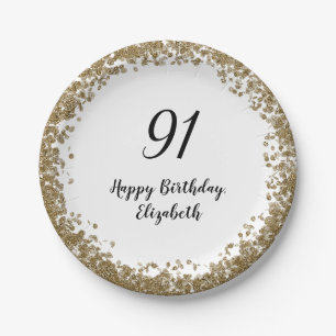 Elegant 91st Birthday Plates With Gold Sequins