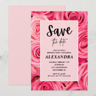 Elegant 93rd birthday Pink Rose Save the date Invitation