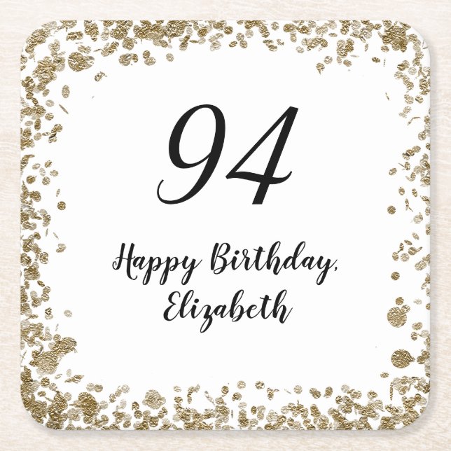 Elegant 94th Birthday Coasters With Gold Sequins (Front)