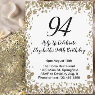 Elegant 94th Birthday Invitation Black and Gold 