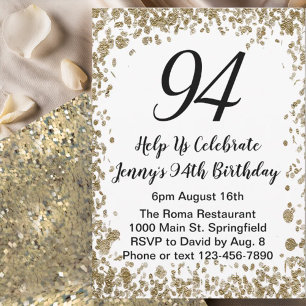 Elegant 94th Birthday Invitation For Her in Gold