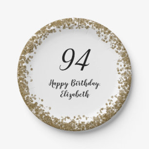 Elegant 94th Birthday Plates With Gold Sequins
