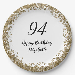 Elegant 94th Birthday Plates With Gold Sequins