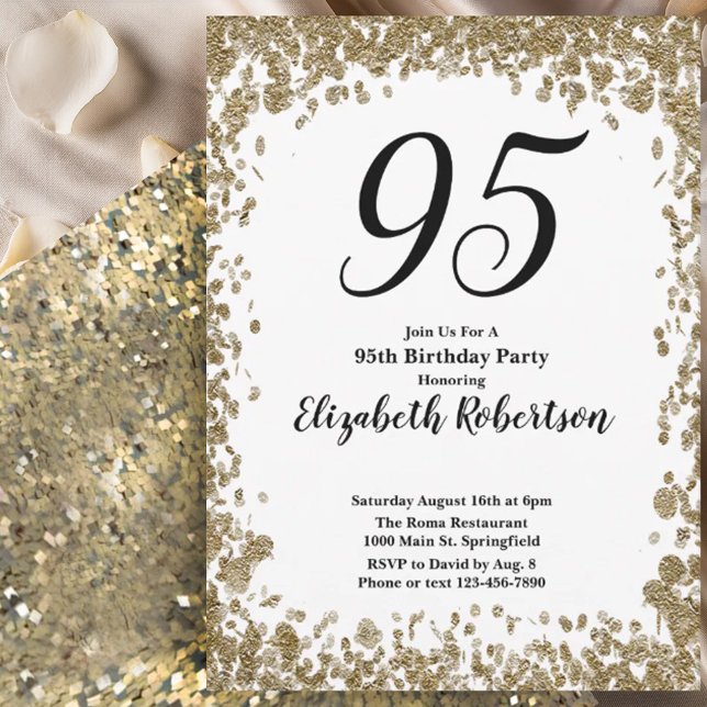 Elegant 95th Birthday Invitation For Her in Gold (Creator Uploaded)
