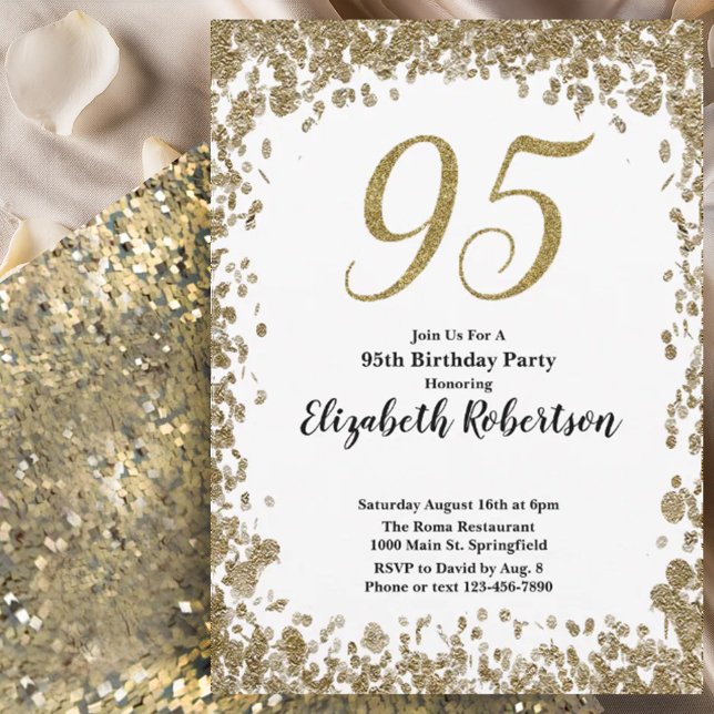 Elegant 95th Birthday Invitation For Her in Gold (Creator Uploaded)