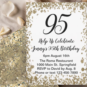 Elegant 95th Birthday Invitation For Her in Gold