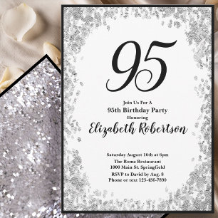Elegant 95th Birthday Invitation For Her in Silver