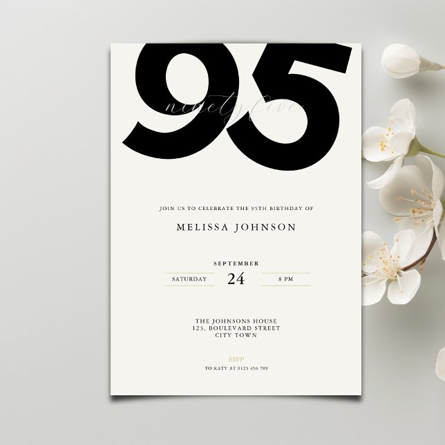 Elegant 95th Birthday Invitation - Minimal Style (Creator Uploaded)