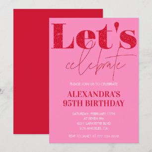 Elegant 95th birthday invitation Pink Glitter Glam