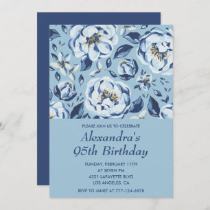 Elegant 95th birthday invitations Floral Blue