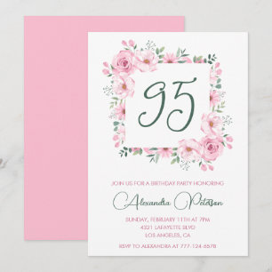Elegant 95th birthday invitations Floral  Pink
