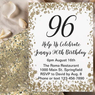 Elegant 96th Birthday Invitation For Her in Gold