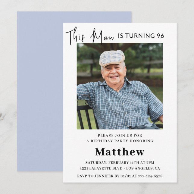 Elegant 96th birthday invitations Men Photo (Front/Back)