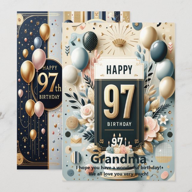 Elegant 97th Birthday Card - Personalised Happy (Front/Back)