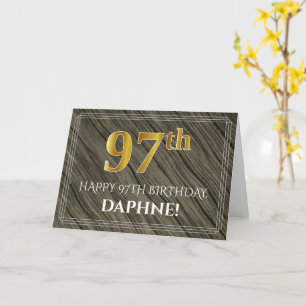 Elegant 97th Birthday: Faux Wood, Faux Gold Look Card