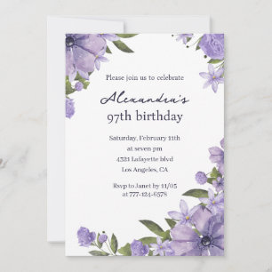 Elegant 97th birthday invitations Boho purple