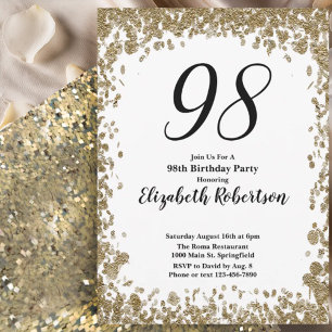 Elegant 98th Birthday Invitation For Her in Gold