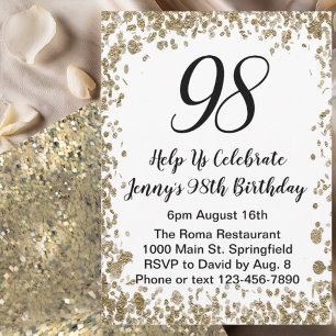 Elegant 98th Birthday Invitation For Her in Gold