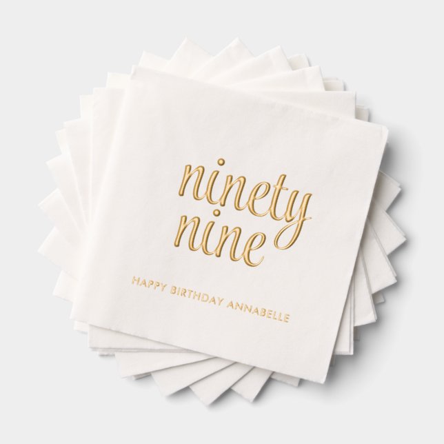 Elegant 99th Birthday Modern Gold Foil Napkins (Insitu (Stacked))