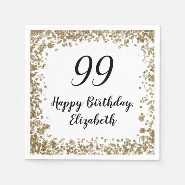 Elegant 99th Birthday Napkins With Gold Sequins (Front)