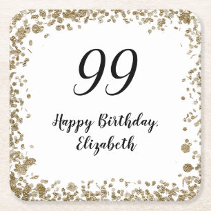 Elegant 99th Birthday Napkins With Gold Sequins Square Paper Coaster