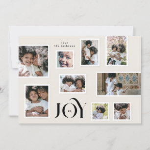 Elegant 9 Photo Collage Modern JOY  Frame Holiday Card