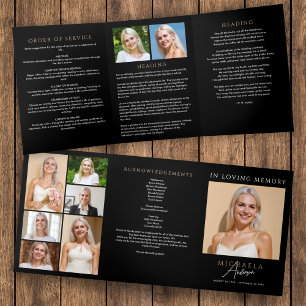 Elegant 9-Photo Funeral/Memorial Tri-Fold Programme