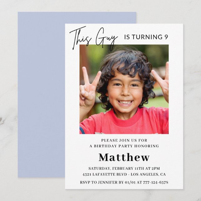 Elegant 9th birthday invitations Boy Photo (Front/Back)