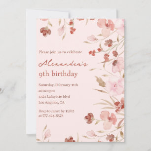 Elegant 9th birthday invitations Floral Chic
