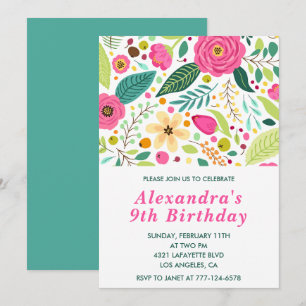Elegant 9th birthday invitations Floral Colourful