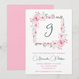 Elegant 9th birthday invitations Floral  Pink