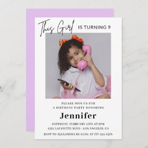 Elegant 9th birthday invitations Photo Girl Modern