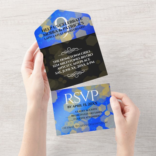 Elegant 9th Lapis Lazuli Wedding Anniversary All In One Invitation (Tearaway)