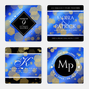 Elegant 9th Lapis Lazuli Wedding Anniversary Coaster Set