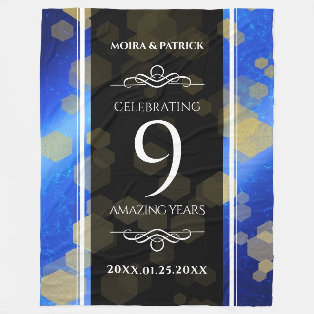 Elegant 9th Lapis Lazuli Wedding Anniversary Fleece Blanket (Front)