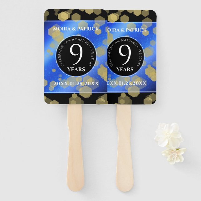 Elegant 9th Lapis Lazuli Wedding Anniversary Hand Fan (Front and Back)