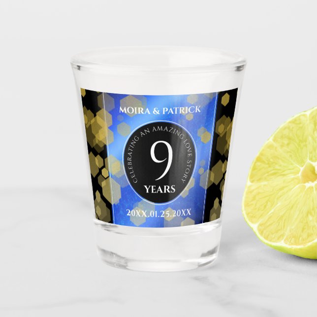Elegant 9th Lapis Lazuli Wedding Anniversary Shot Glass (Front)