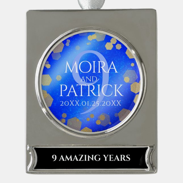 Elegant 9th Lapis Lazuli Wedding Anniversary Silver Plated Banner Ornament (Front)