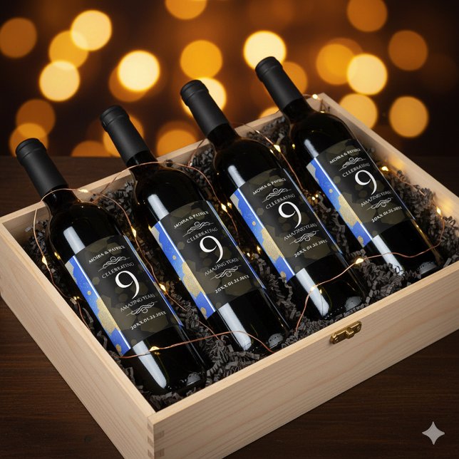 Elegant 9th Lapis Lazuli Wedding Anniversary Wine Label (9th Lapis Lazuli Wedding Anniversary Wine/Liquor Drink Label Cover Photo)