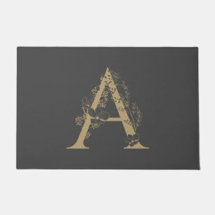 Elegant A Boho Floral Monogram Initial Grey Gold Doormat