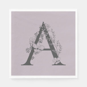 Elegant A Boho Floral Monogram Initial Lilac Grey  Napkin