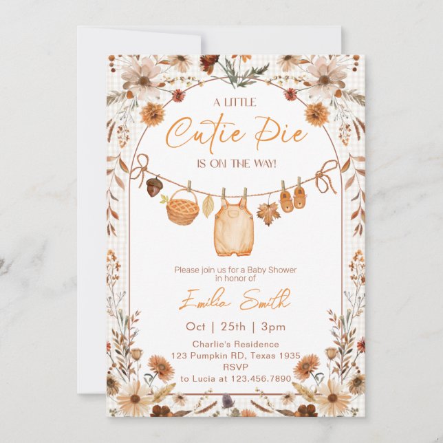 Elegant A little Cutie Pie Boho autumn Baby shower Invitation (Front)