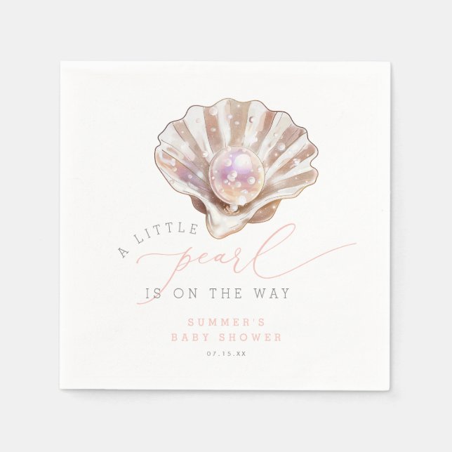 Elegant A Little Pearl Is On The Way Baby Shower Napkin (Front)