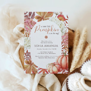 Elegant A Little Pumpkin Autumn Leaves Baby Shower Invitation