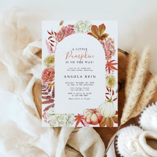 Elegant A Little Pumpkin Autumn Leaves Baby Shower Invitation