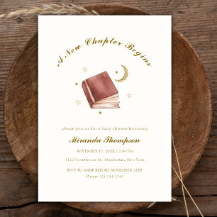 Elegant A New Chapter Begin Moon Star Baby Shower  Invitation