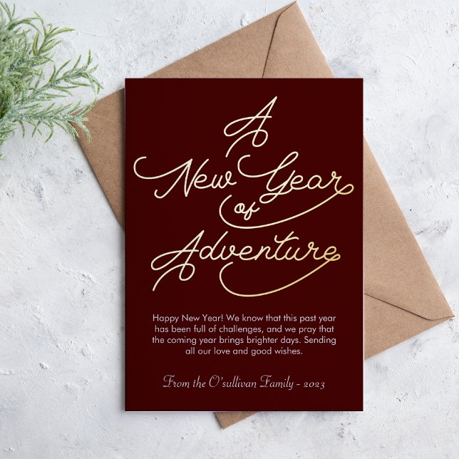 Elegant A New Year of Adventure Photo Foil Holiday Card (Creator Uploaded)