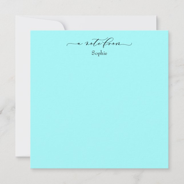 Elegant "A Note From" Simple Card in Aqua (Front)