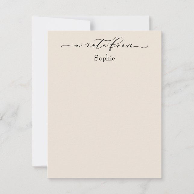 Elegant "A Note From" Simple Card in Cream (Front)
