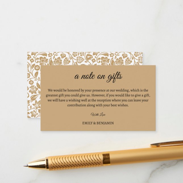 Elegant A Note On Gifts Wedding Wishing Well Enclosure Card (Front/Back In Situ)